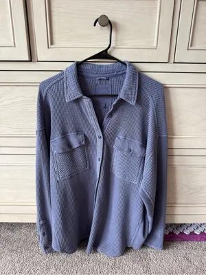 Aerie Relaxed Navy Button-Up Shirt - Women's Casual Top thumbnail 3
