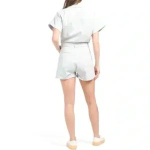 NWT ZARA Metallic Denim 100% Cotton DustyBlue Shimmer Short Romper 6929/201 Sz S thumbnail 6