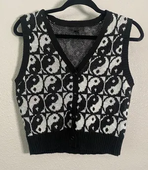 Yin Yang Sweater‎ Vest Small Knit Boho Bohemian Funky Casual School Preppy Retro thumbnail 1