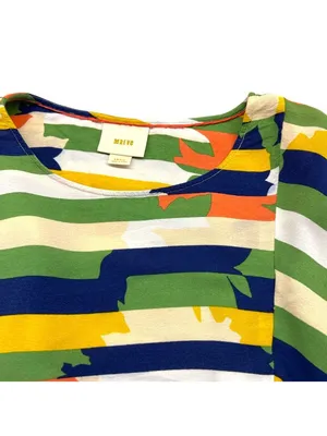 Maeve Anthropologie Mila Stripe Top Green Blue Yellow Geometric Size Small thumbnail 10