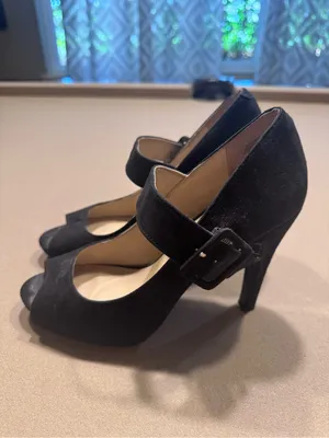 Nine West Black Suede Peep-Toe Mary Jane Heels thumbnail 2