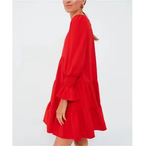 POMANDER PLACE Red Crepe Kenzo Tiered Dress Size Medium‎ thumbnail 2