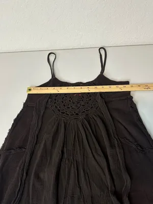 Free People Boho Lightweight Cotton Crochet Bodice Gauzy Dress in Brown Size XS thumbnail 6