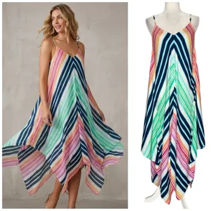 Tommy Bahama S/M Colorful Striped Handkerchief Hem Midi Scarf Dress Beach Resort thumbnail 2