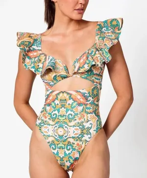 Cleobella Harlow One Piece Swimsuit Las‎ Palmas Paisley Ruffle Size Medium- NWT thumbnail 1
