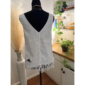 American Eagle White Distressed Fringe Tank Top | 100% Cotton | Size Small thumbnail 2