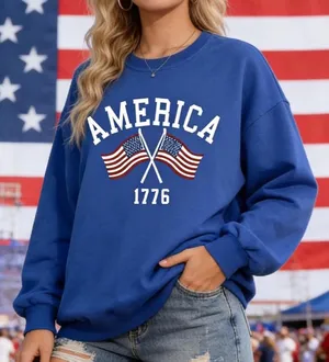 American Sweatshirt Women USA Oversized Shirt Patriotic TShirt Casual Long Sleeve Pullover 4th of July Tee Tops thumbnail 1