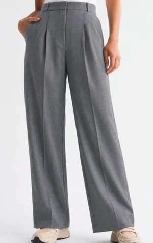 Abercrombie & Fitch Sloane Tailored Wide Leg Pleated Pants, Checkered Plaid thumbnail 1