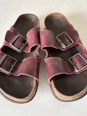 Birkenstock Slip-on Sandals Red Two Strap Woman’s Size 38 US 7-7.5 thumbnail 2