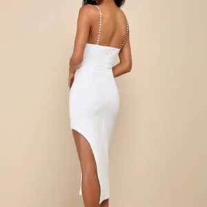 New! Lulus Dazzling Impression White Pearl Rhinestone Bodycon Midi Dress Sz S thumbnail 4