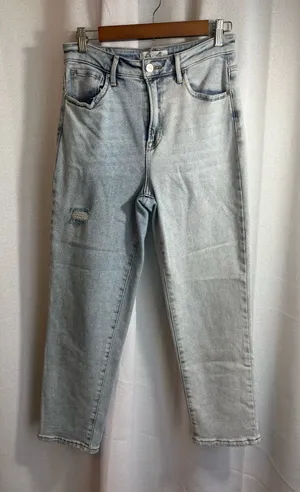 Risen High Rise Distresed Crop Straight‎ Denim Jeans Light Wash Size 7/28 0437 thumbnail 1