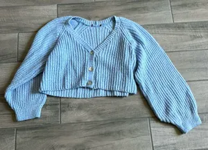 Nasty gal blue cropped cardigan sweater thumbnail 1