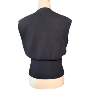 NWT Commense XS Black V Neck Gold Rose Button Cinched Waist Knit Sweater Vest thumbnail 4