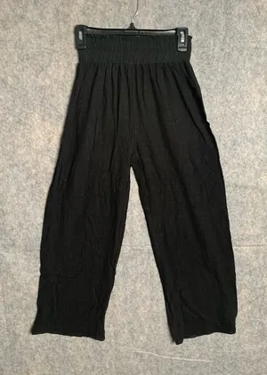 Stillwater Women Size XS Take Me Higher Wide Leg Black‎ Linen Blend Black Pants thumbnail 1