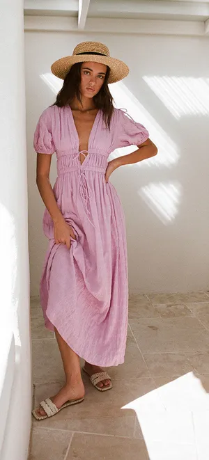 Sabo Skirt Lilac Textured Cottage Maxi Dress Size S Vacation Romance thumbnail 1