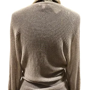 Cache Knit Silver Metallic Peek A Boo Faux Wrap Top New Banded Bottom $98 NWT thumbnail 16