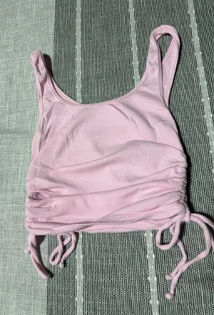 Hollister Must-Have Collection Pink Ribbed Ruched Side Tie Crop Tank Top Small thumbnail 1