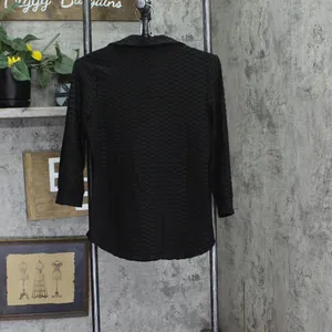 NWT Ny Collection Womens Petite 3/4 Sleeve Honeycomb Half Zip Shirt Top Black PM thumbnail 3