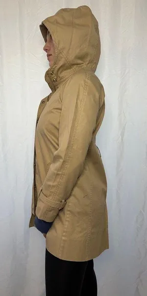 Vintage 90s Khaki Snap-Buttoned Hooded Utility Trench Coat - 2P thumbnail 5