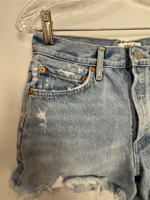 AGOLDE Light Wash Distressed Denim Cutoff Shorts thumbnail 2