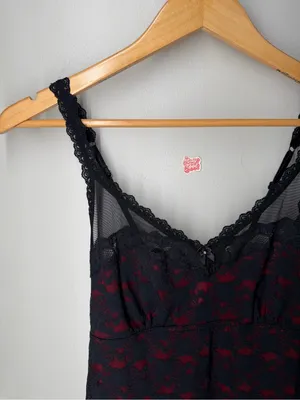 Y2K Arianne Black Red Lace Slip Dress Whimsigoth Dark Romantic Goth Femme Fatale thumbnail 3