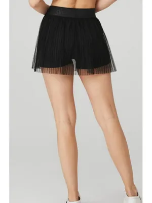Alo Mesh Flirty Tennis Skirt Black Sheer Transparent See-Through A-Line Skort L thumbnail 7