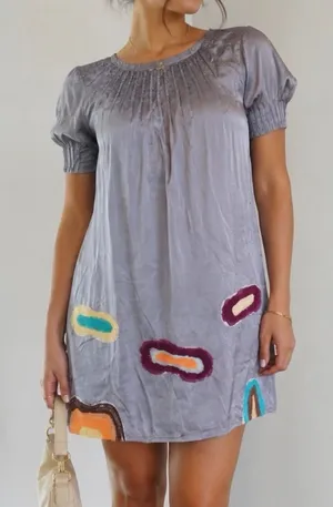 Gray satin short sleeve dress thumbnail 1