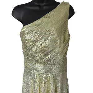 NWT Kate Kasin One Shoulder Maxi Dress Sz 6 Gold‎ Sequin Bridesmaid Evening Prom thumbnail 2