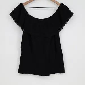Old Navy Blouse Top Womens Medium Black Cotton Pleated Off the Shoulder Outdoor thumbnail 2