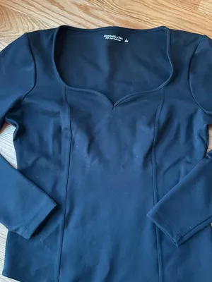 Abercrombie Soft A&F Collection Sweetheart Neck Long Sleeve Bodysuit Black Large thumbnail 6