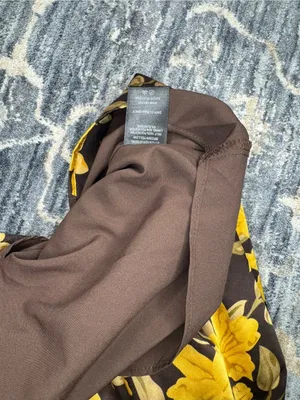 NWOT Floret Studios Brown and Yellow Floral Shirred Long Sleeve Mini Dress Sz L thumbnail 9