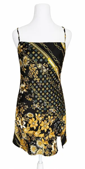 NWT Princess Polly Lucci Mini Dress Size 4 Black Gold Baroque Chain Satin Cami‎ thumbnail 1