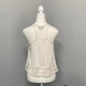 Y2k American Eagle Creme Tank Blouse Lace Trim Racerback Boho Cottage Summer thumbnail 4