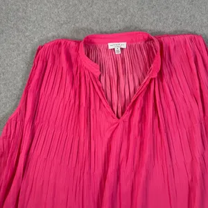 Current Air Pleated Sleeveless Blouse Women's Medium Pink Satin V-Neck Flowy thumbnail 4