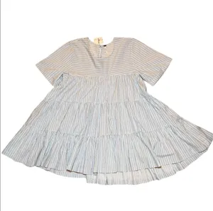 Free People Blue Stripe Babydoll Mini Dress Tiered Short Sleeve Size M NWT thumbnail 7