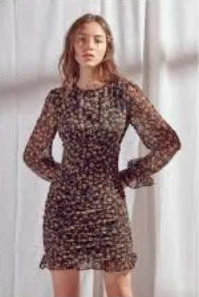 Storia Black Floral Long-Sleeve Ruffle Dress large thumbnail 1