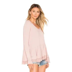 Free People We the Free Light Pink Tangerine Swing Long Sleeve Blouse Medium thumbnail 4