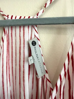 Paulina Katarina Red Striped Wrap Midi Summer Dress Size Large thumbnail 6