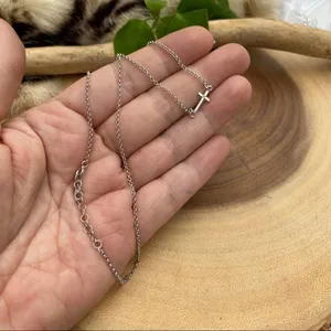 Sideways Cross Minimalist Sterling Silver Necklace thumbnail 3