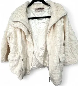 TUMBLEWEED | M | Jacket Coat Fuzzy Furry Cropped Off White Faux Fur Women thumbnail 1
