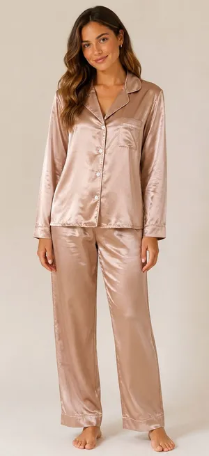 Blush Satin Button Front Pajama Set Pink Size XXL thumbnail 1