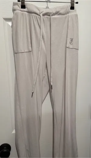 Juicy Couture Ivory Velour Rhinestone Wide Leg Sleep Pants XL Y2K thumbnail 1