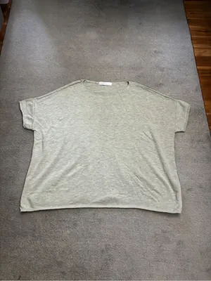 Free People Beach Oversized Short Sleeve Sweater Linen Blend Sage Green thumbnail 2