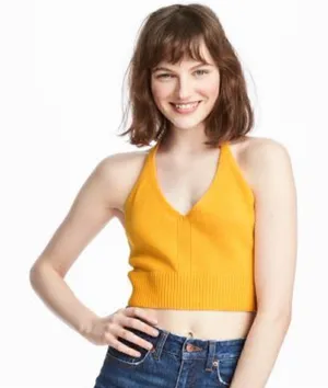 H&M Knitted Halter-Neck Crop Top Mustard Yellow thumbnail 1