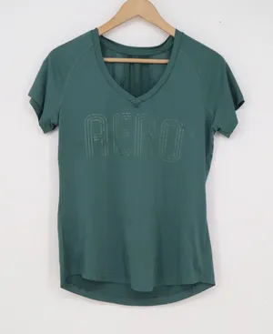 Aeropostale Womens AERO Mesh Back V-Neck Activewear T-Shirt Teal Green Size S thumbnail 1