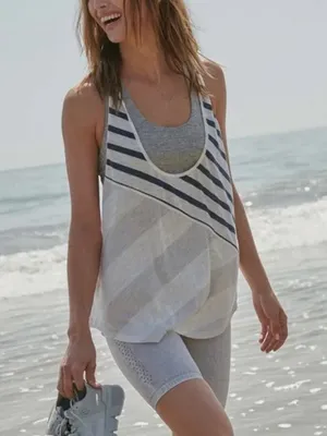 Free People Movement Keep Rolling Striped Tank Top in Navy and White thumbnail 1