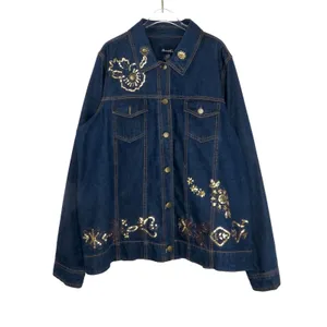 Denim & Co. 1990s Vintage Embellished Denim Jacket Jean Jacket Beaded Sequin XL thumbnail 2