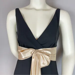 Vintage Chiffon Dress Bow Waist Satin V-Neck Sheer Sleeveless Homecoming Holiday thumbnail 1