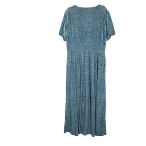 Baltic Born Size 2X Esmeralda Slate Blue Burnout Velvet Maxi Dress V-Neck Floral thumbnail 9