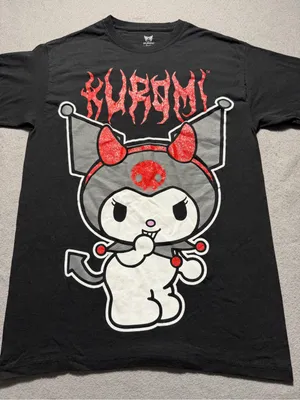 Kuromi by Sanrio Women’s Large Black Red Glitter Graphic T-Shirt Goth thumbnail 2